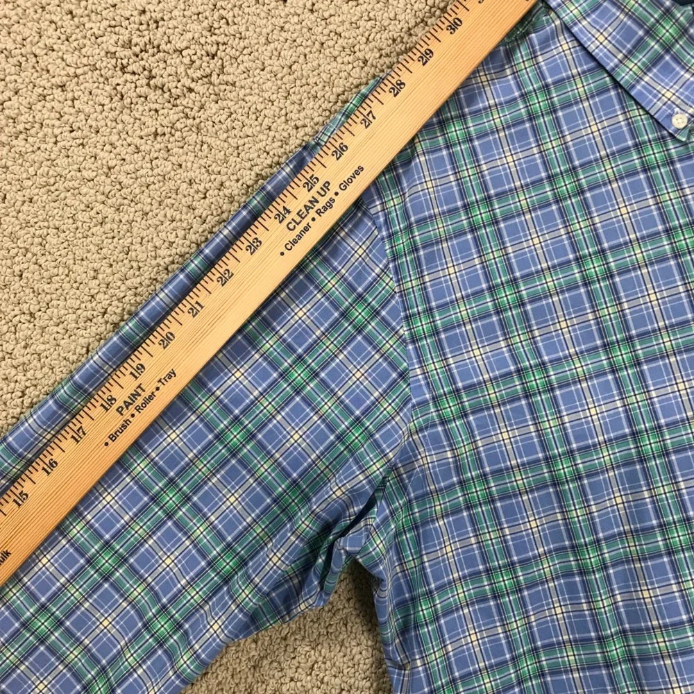 Ralph Lauren Mens XL‎ Custom Fit Plaid Button Down Shirt Blue Green Long Sleeve